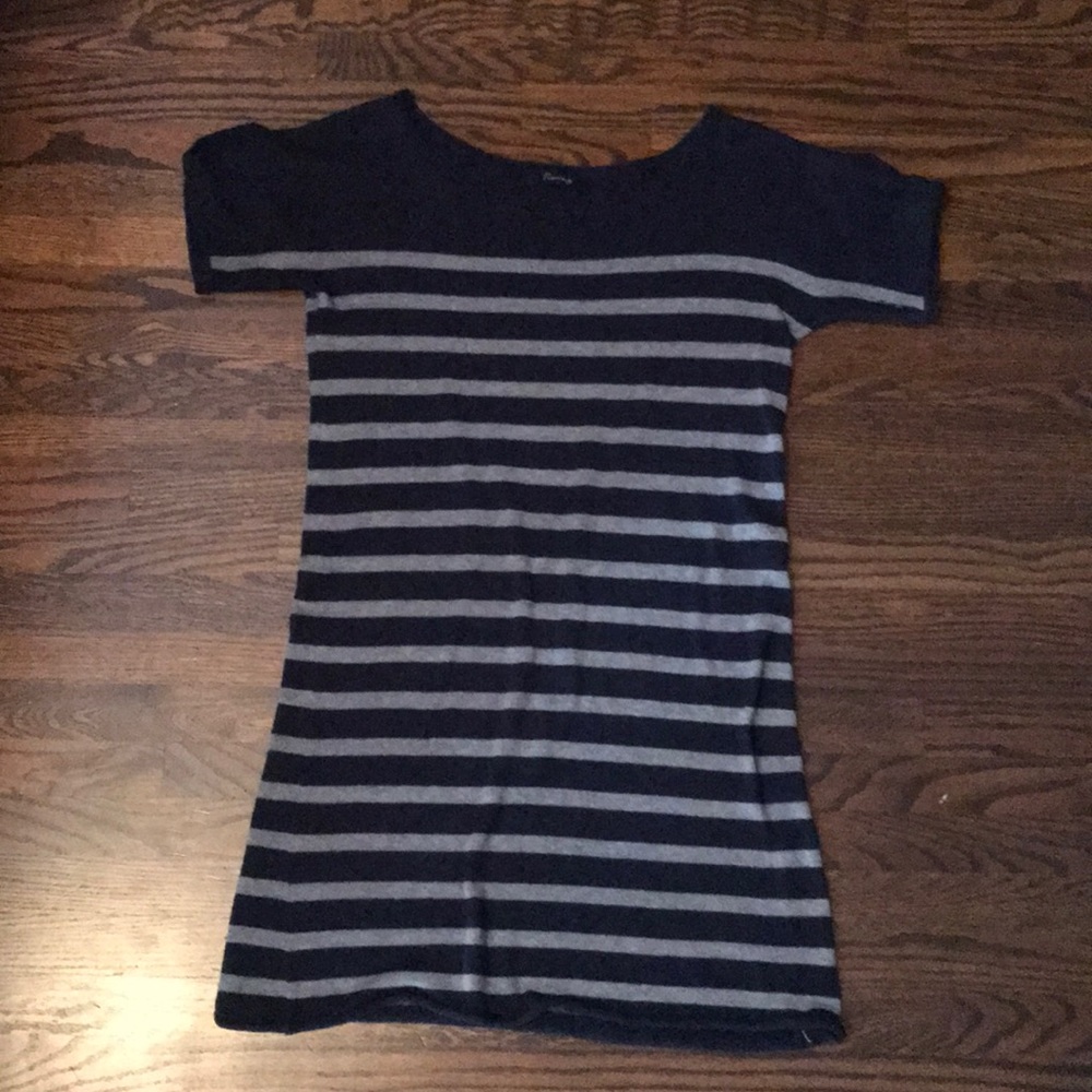 Navy Striped Knit T-Shirt Dress